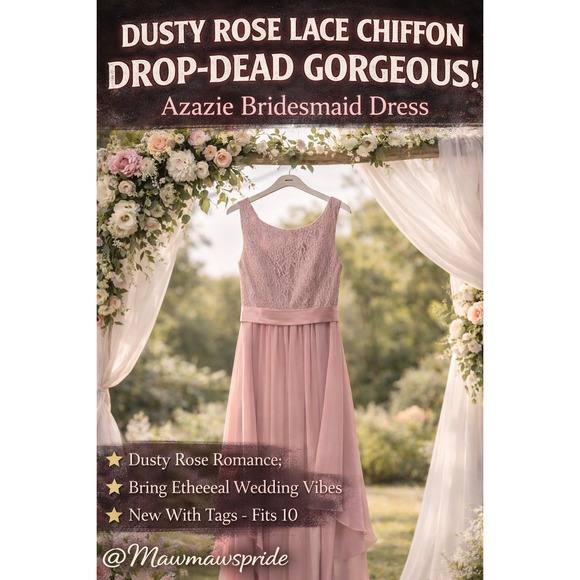 Azazie Dresses & Skirts - Azazie Dusty Rose Lace Chiffon Bridesmaid Dress A10 Blush Pink Formal Wedding